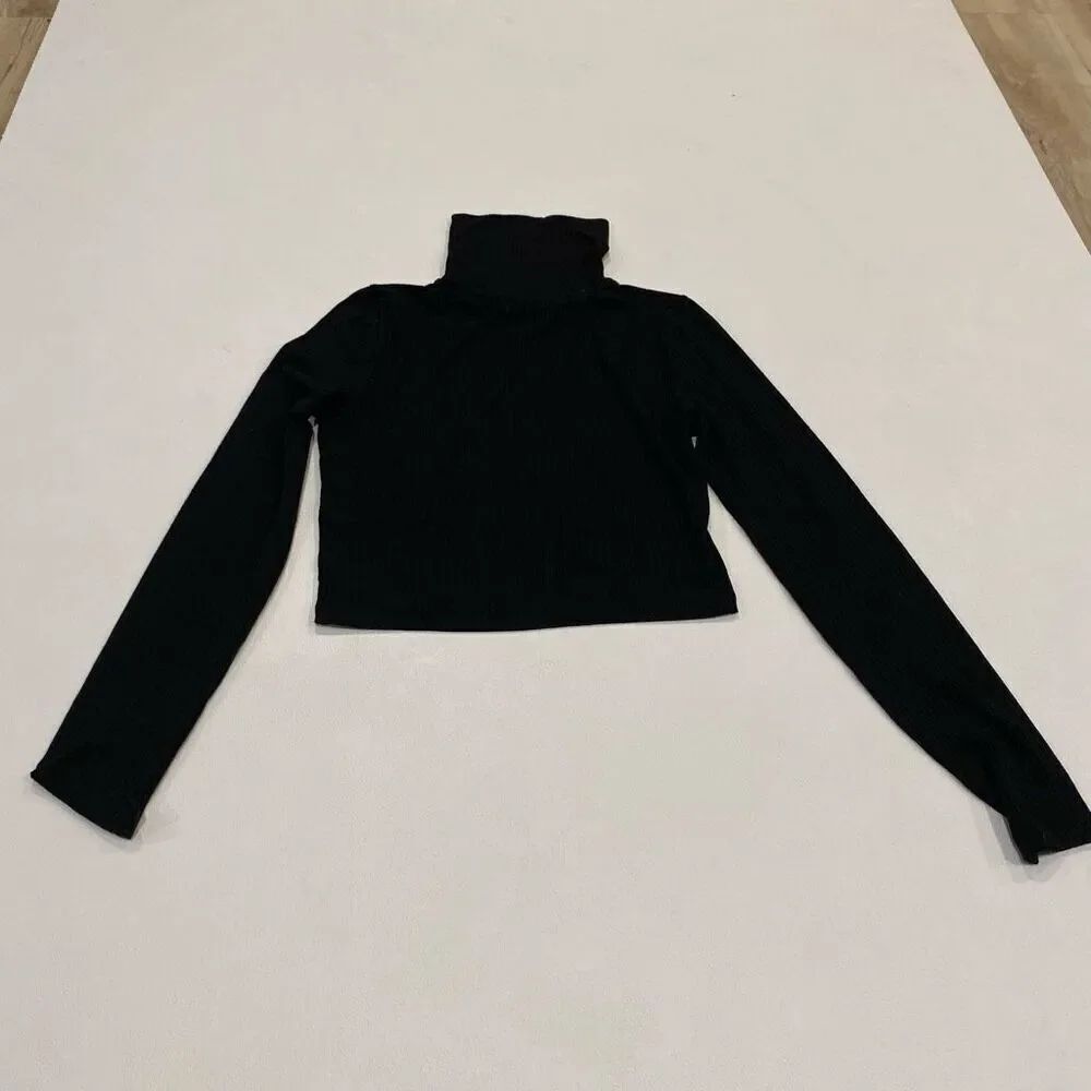 Madewell Black Ribbed Mock Neck Long Sleeve Crop Top Women’s Size XS